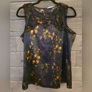 Rosette Baroque Ruffle Detail Top by T Tahari Size Small Petite Floral